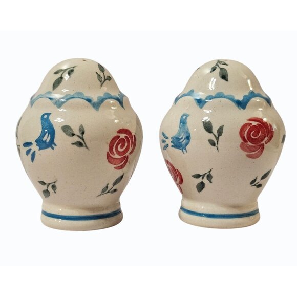 Boleslawiec Polish Pottery Other - Boleslawiec Polish Pottery Salt Pepper Shakers Set Roses Bluebird